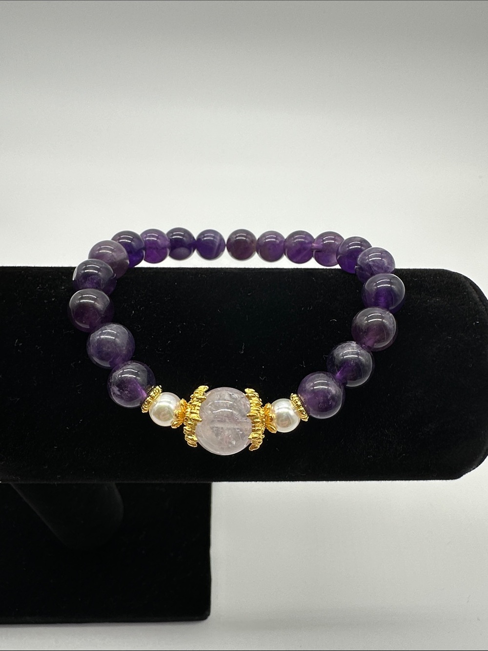 Purple Amethyst Stretch Bracelet with Gold Accents